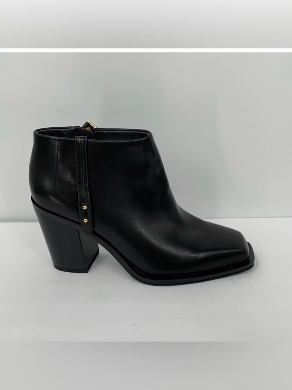 Franco Sarto Vivica heel ankle boot black faux leather zipper square toe new 6
